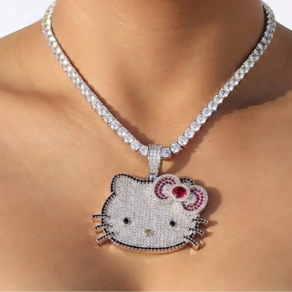 Hello Kitty Silver and Pink Pendant Necklace 16inch